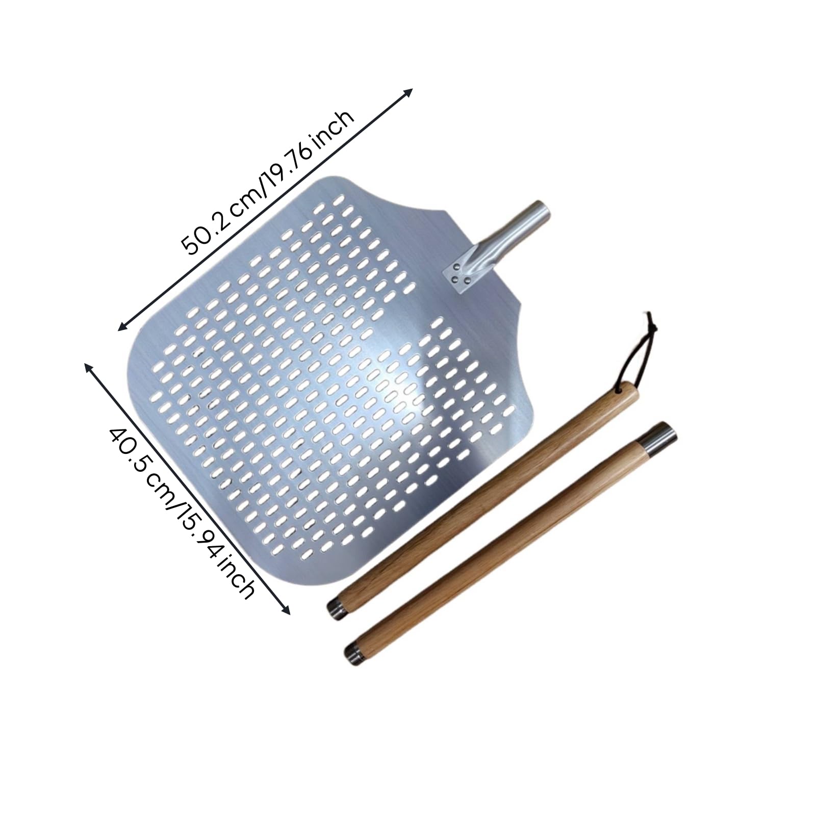 Pizzaschaufel Abnehmbar Aluminium, 16 Zoll, Groß, 2-Teilig, 142 Cm Gesamtlänge, Quadratisch, Mit Löchern