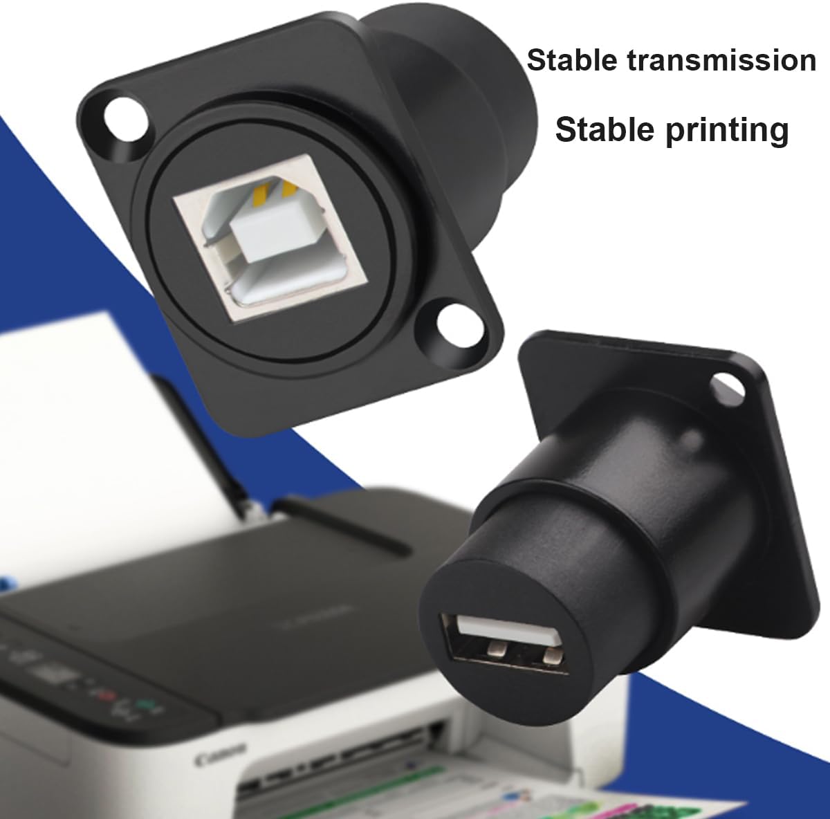 PENGLIN 2PCS USB B to A Panel Mount Connector, D Type USB 2.0 Female Feed Thru Coupler,USB B to USB 2.0 Printer Data Converter Adapter for Scanner External Hard Drive (Pack of 2)