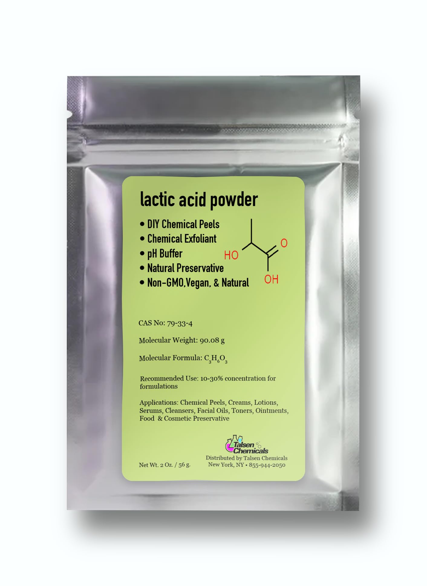Lactic Acid Powder Lactic Acid Food and Cosmetics Grade DIY Lactic Acid Peel for Skin Moisturizing by Talsen Chemicals (2 Ounce (Pack of 1))