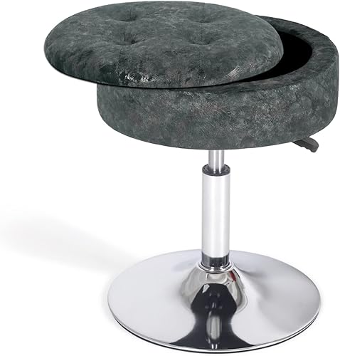 Miniatura 36 de Adeco Moderno taburete redondo de mármol negro para sala de maquillaje, altura de terciopelo ajustable, 360 pies giratorios con base de metal Mármol