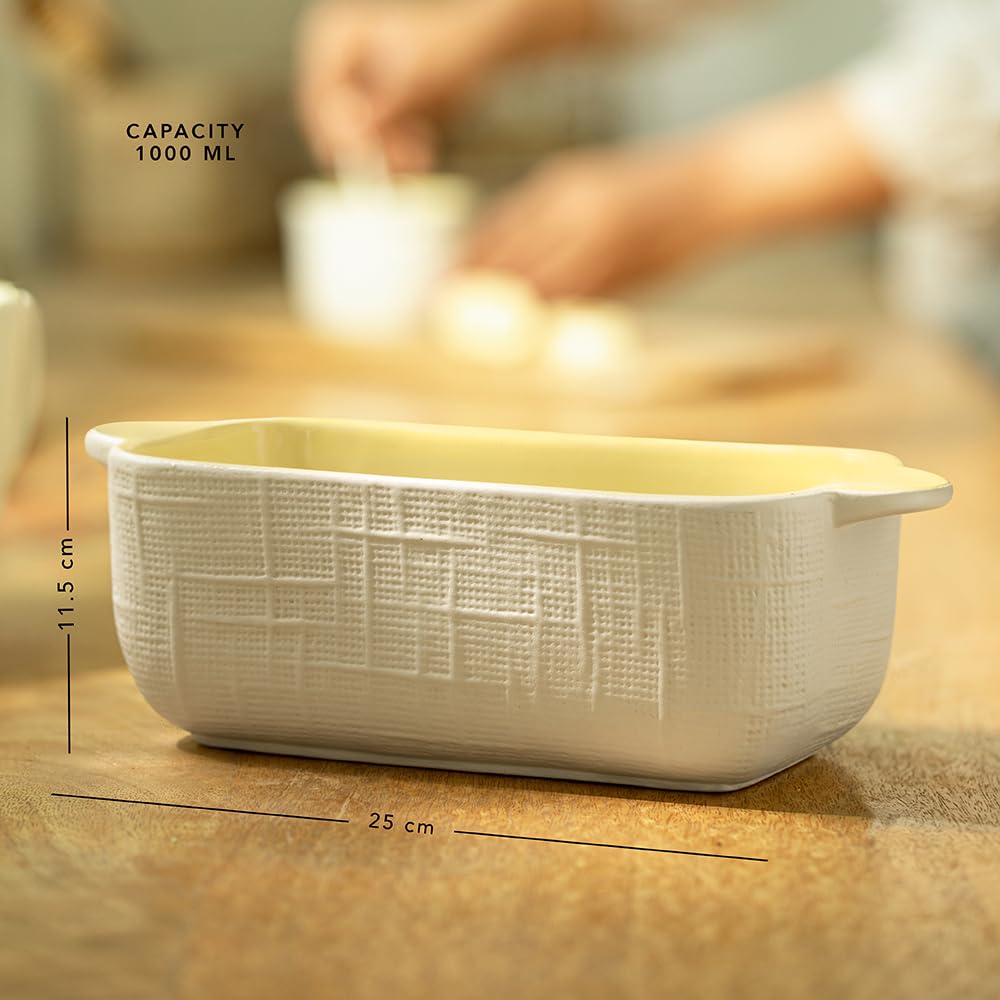 Ellementry Butter Up Ceramic Loaf Pan - 1000 ml, Nonstick Bread Mould, Cake Tin & Baking Tray, Microwave & Oven Safe Ceramic Bakeware, Bread Loaf Pan for Baking Essentials 2