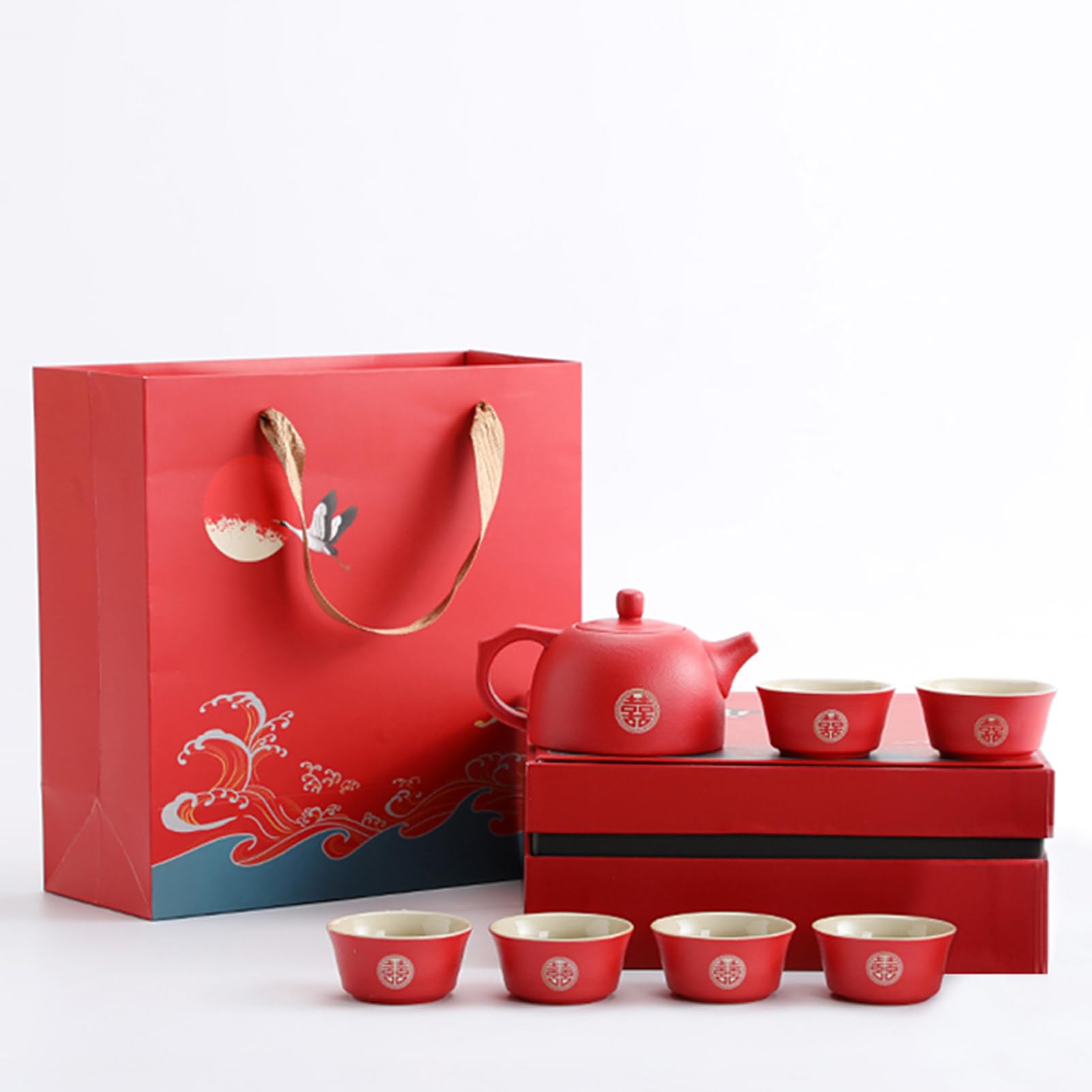 Double Happiness Hundreds Of Blessings Red Tea Set Chinese Wedding