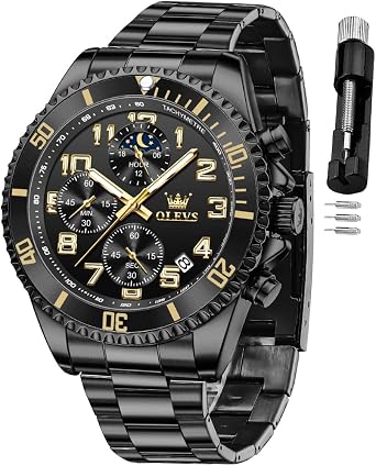 OLEVS Mens Watches Chronograph Luxury Dress Moon Phase Two Tone Stainless Steel Waterproof Luminous Business Calendar Wrist Watch