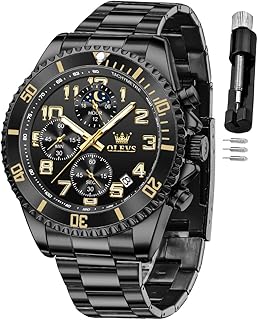 Mens Watches Chronograph Luxury Dress Moon Phase Two Tone Stainless Steel Waterproof Luminous Business Calendar Wrist Watch