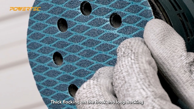 Image of POWERTEC 5 Inch 8-Hole Hook and Loop Diamond Shaped Sanding Discs, 50PK, 120 Grit for Random Orbital Sanders - J-Weight Cloth Backing for Long Life, Anti-Clog Sandpaper (44912)