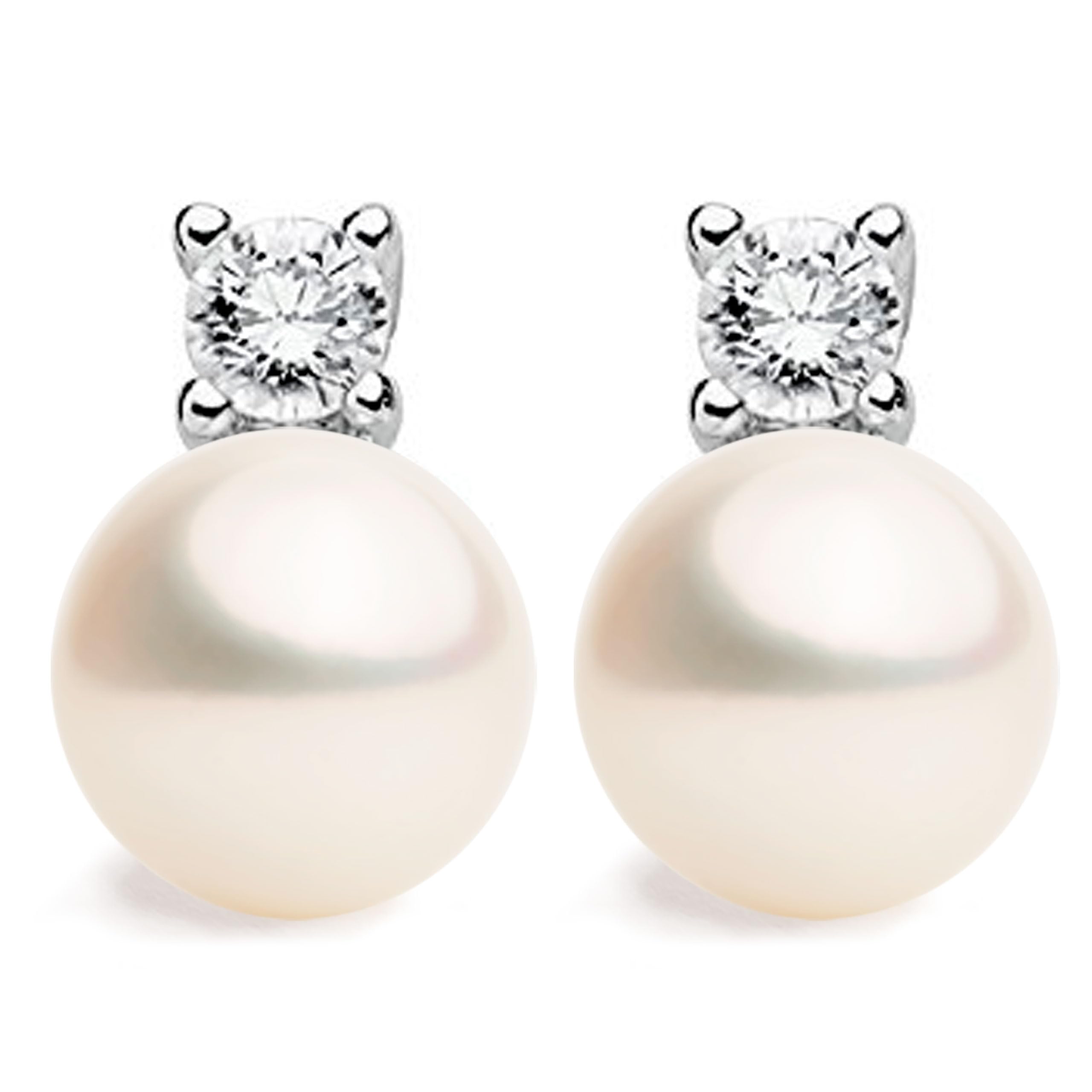 Women Pearl Stud Earrings, Fresh Water Cultured Pearls Button Shape with a Zirconia Stone Secret & You | Sterling Silver 925 Rhodium Plated with big
