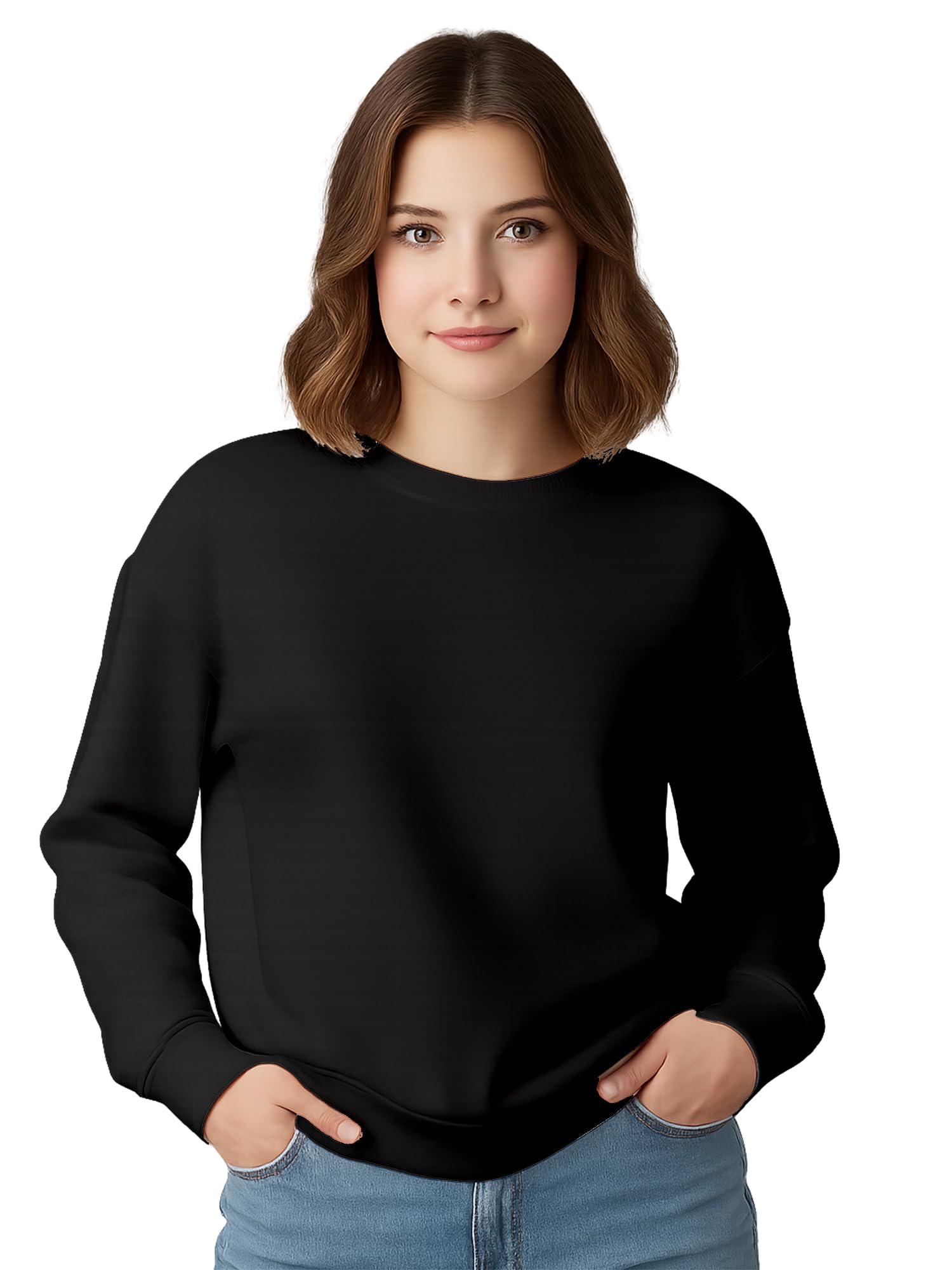 amazon brand - anarva Women’s Premium Cotton Fleece Sweatshirt | Soft Warm Winter Wear | Casual Regular Fit Pullover Girl's Top for Daily Use-picture-45