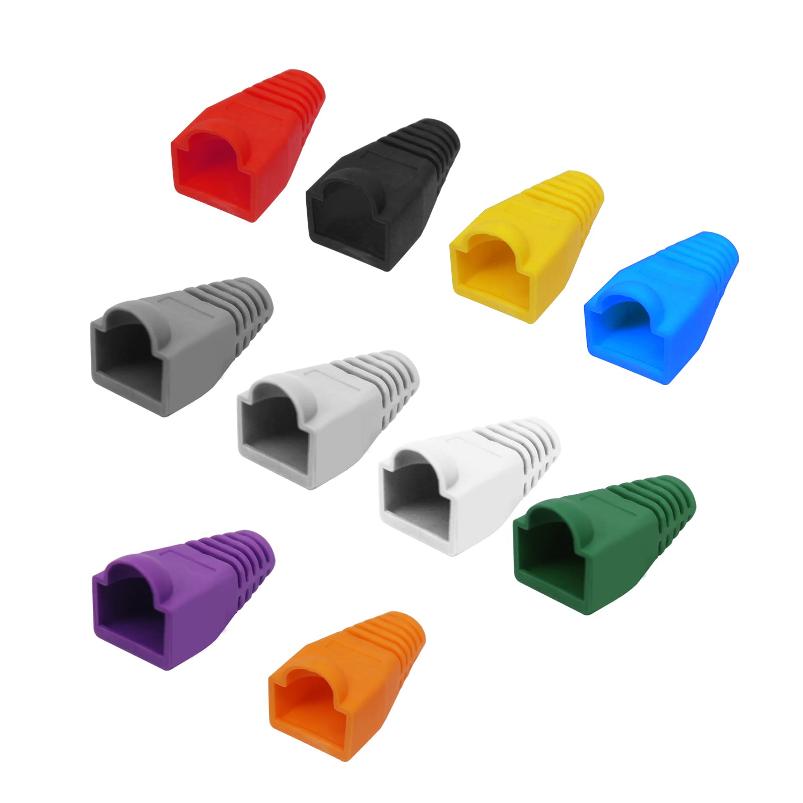 Miękkie plastikowe złącze kabla Ethernet RJ45 osłona butów odciążeniowych CAT5 CAT5E CAT6 CAT6E 100 szt. firmy Copapa (wielokolorowe)