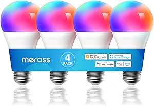 Smart Light Bulb, meross Smart WiFi LED Bulbs Compatible with Apple HomeKit, Siri, Alexa, Google Assistant and SmartThings, Dimmable E26 Multicolor 2700K-6500K RGBWW, 810 Lumens 60W Equivalent, 4 Pack