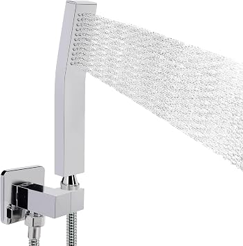 NearMoon Hand Held Shower Head, Luxury High Pressure Shower Kit with Wall Connector and Hose Set, for Bathroom Showering System Contemporary Square Style Chrome Finish