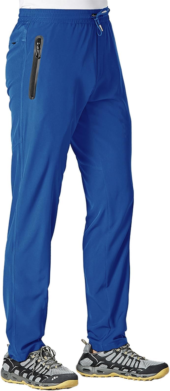 Men's Lightweight Hiking Travel Pants Athletic Outdoor Sports Elastic Waist Water Resistant Sweatpants 2 Pockets
