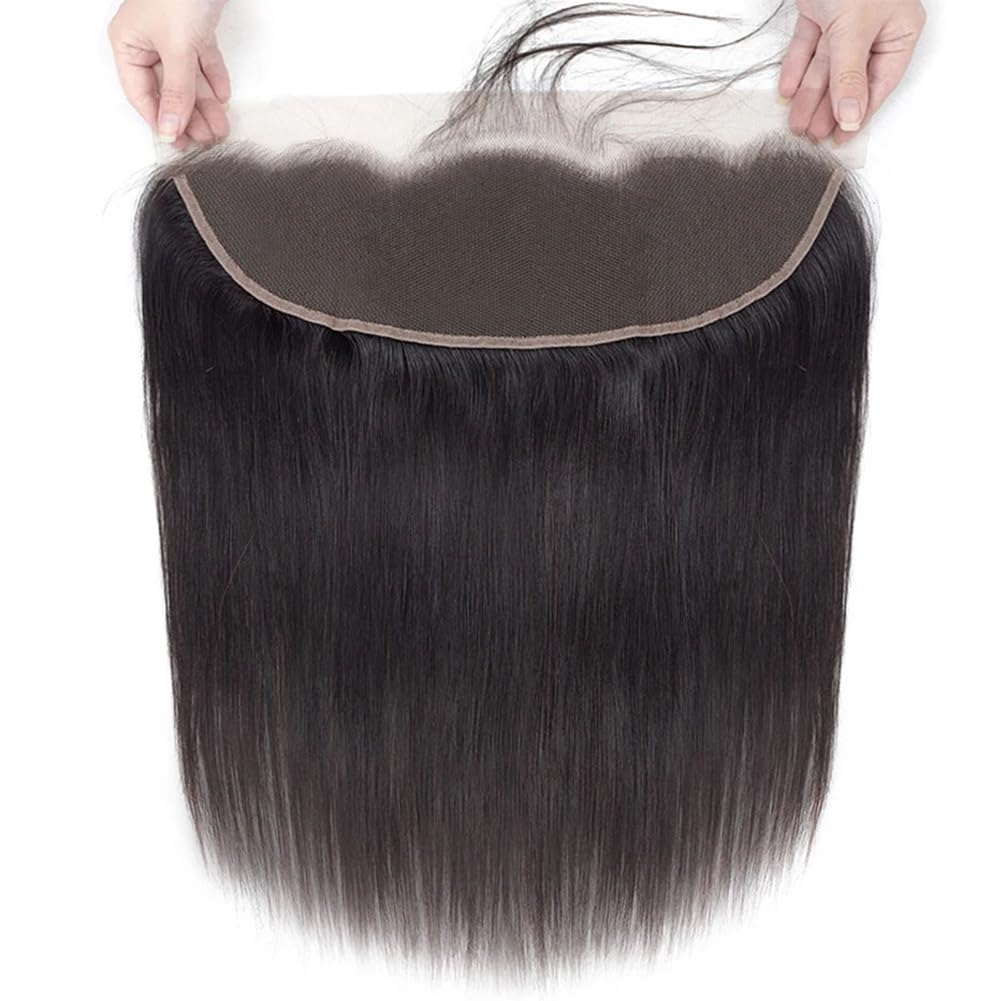 HEFABRIGHT 13X4 Lace Frontal Human Hair Straight Wave Ear To Ear Virgin Human Hair 13X4 Lace Frontal Free Part 150 Density Pre Plucked Hairline Natural Black 10 Inch - Image 3