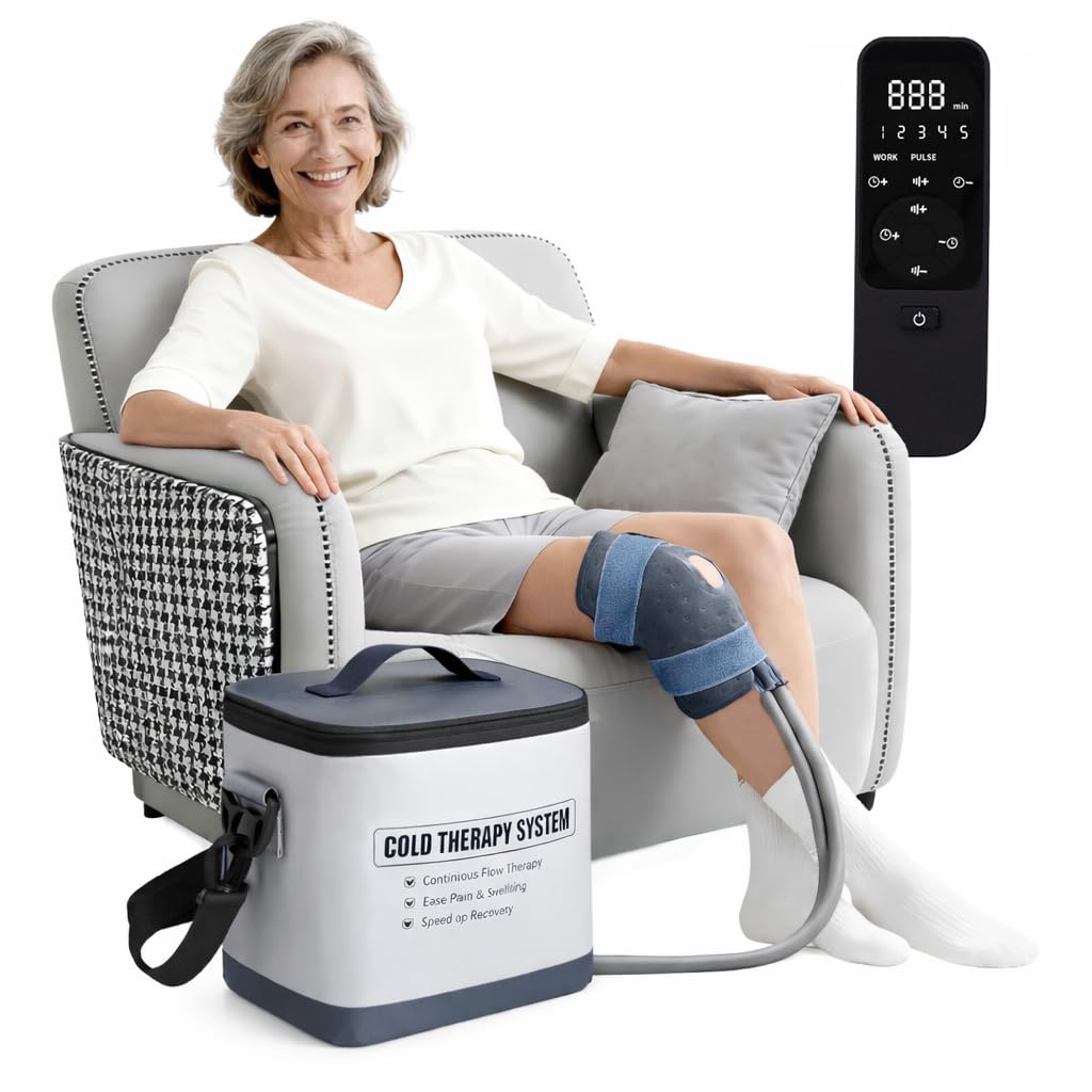 Cold Therapy Machine - Programmable Ice Machine for Knee After Surgery - Knee Ice Machine with Compression Pad - Gray