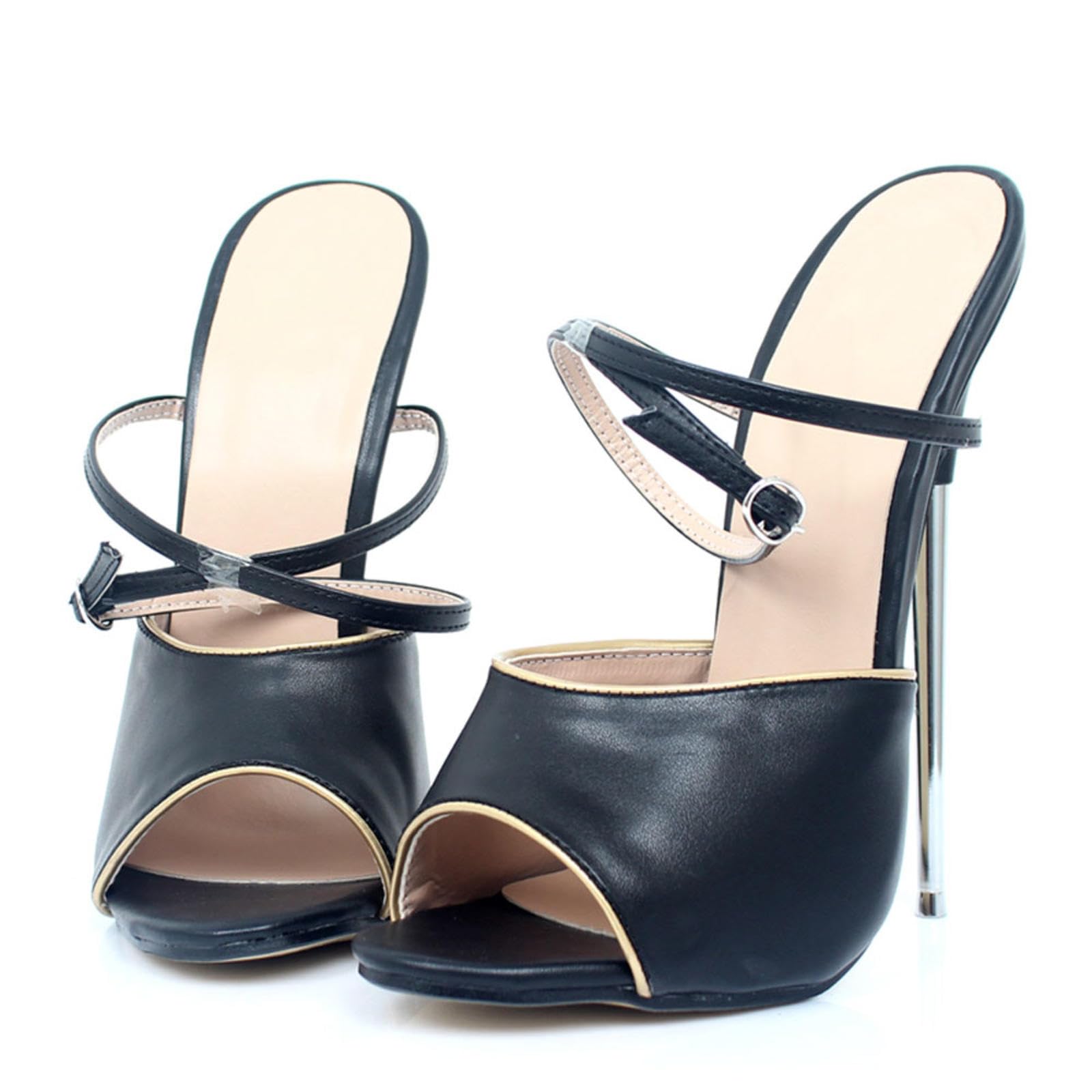 tacchi donna Sandali Con Tacco Alto 18 Cm Punta In Metallo Con Cinturino Alla Caviglia Scarpe Eleganti Da Donna,Black-41