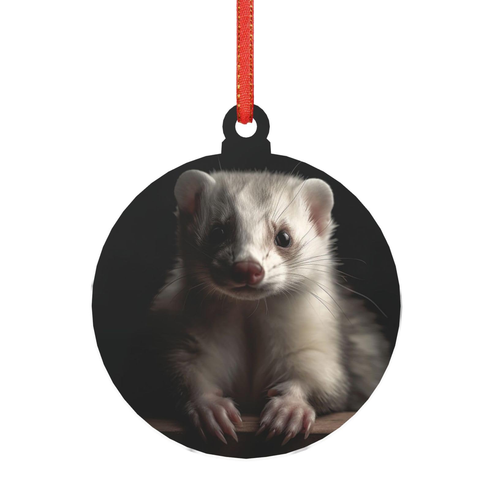 Acrylic Ornament Christmas Tree Decoration Clear Round Pendant with Red Ribbon Ferrets Christmas Ornaments Indoor Outdoor Hanging Acrylic Pendants for Xmas Party Decor
