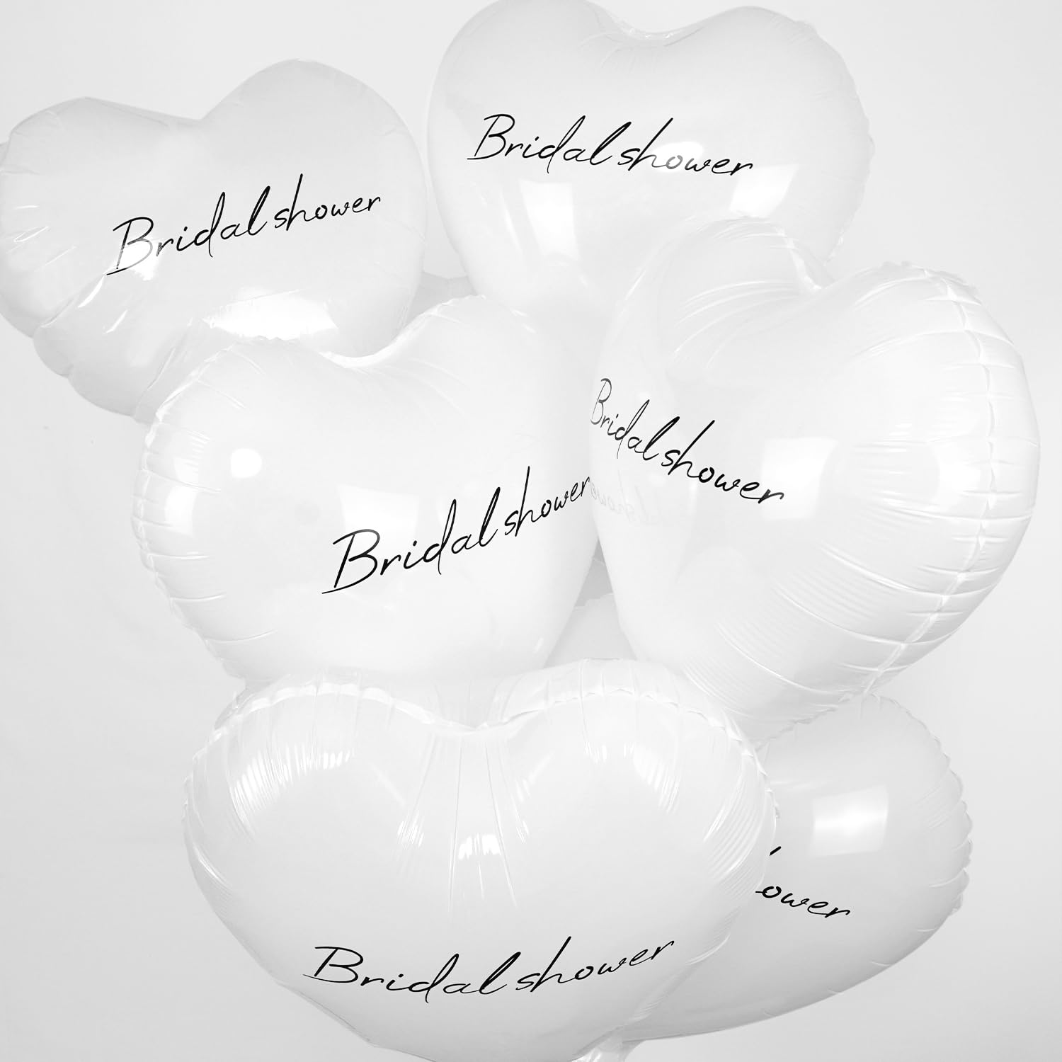 10 Pieces Bridal Shower Heart Balloons, 18" White Heart Foil Balloons with Bridal Shower Prints, Helium-Friendly for Bachelorette, Bride To Be,