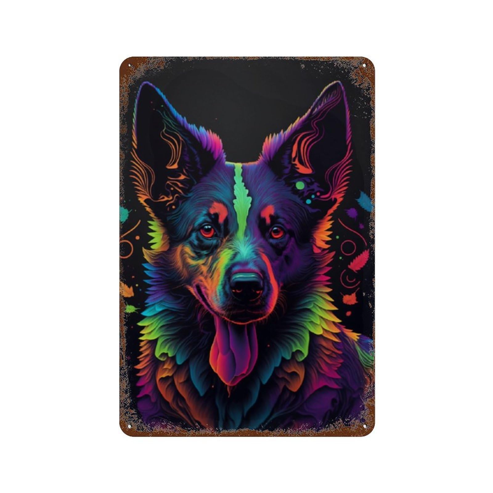 Colorful Neon Dog Art Print-1 Vintage Metal Tin Sign 11.8"x7.9", Ideal for Living Room, Hallway And Home Decor