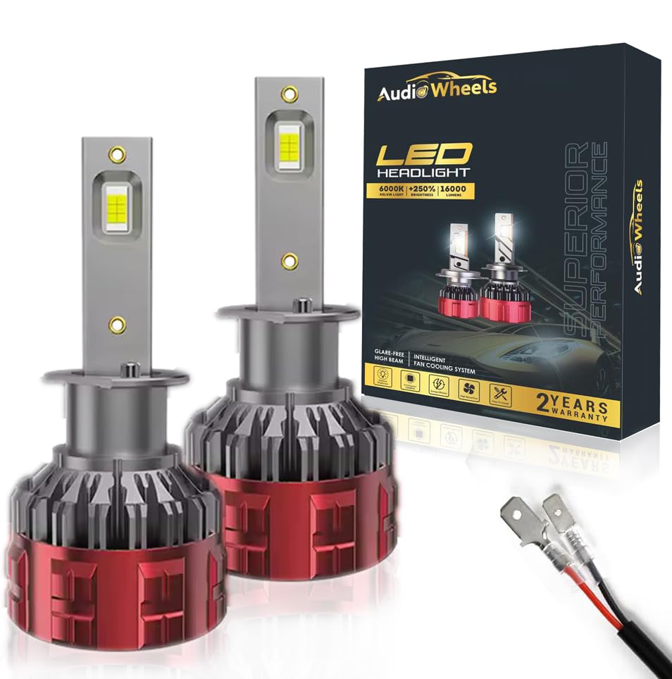 Image of Audio Wheels H1 Car LED Headlight Conversion Kit - 110W, 16000LM, Super Bright 6000K Cool White Light Bulbs, IP68, Plug-N-Play, 2-Year Warranty