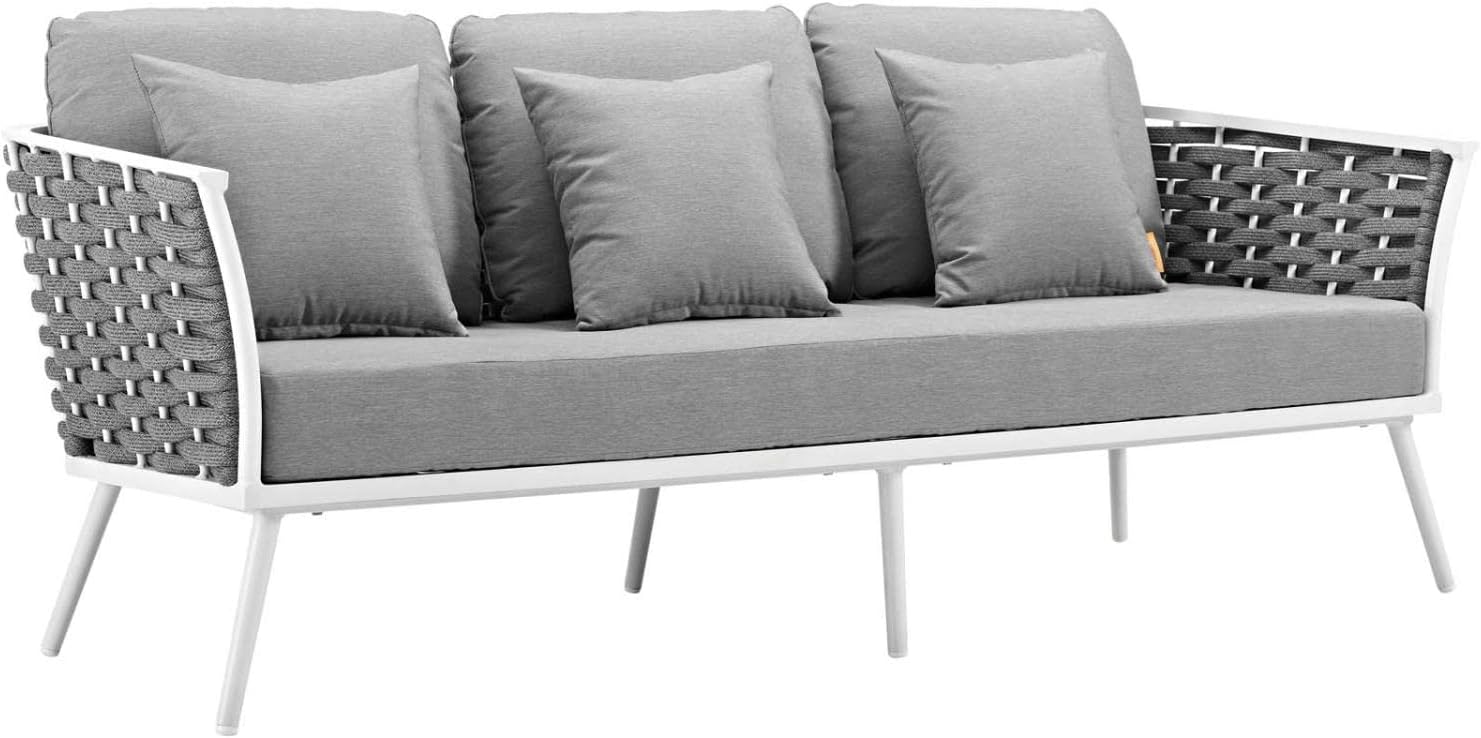 Modway Stance 6 Piece Outdoor Patio Aluminum Sectional Sofa Set in White Gray