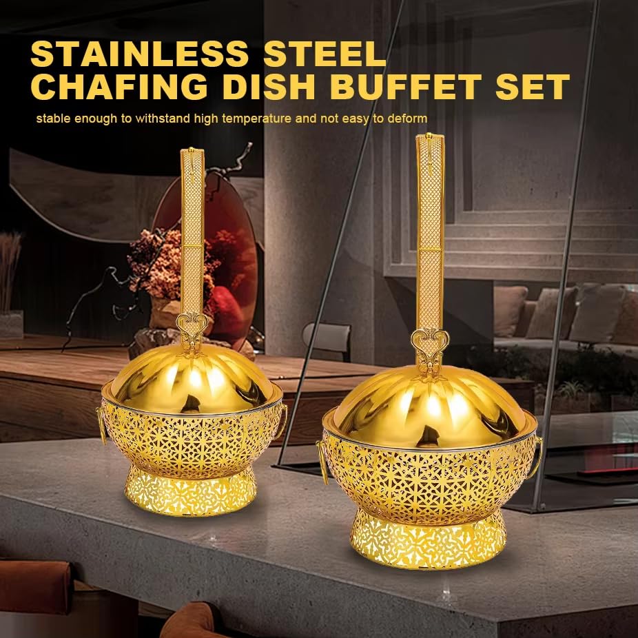 8 Pack Gold Chafing Dish Buffet Set, 8 Quart Stainless Steel Chafer Buffet Servers and Warmers Set, with Hanging Cover for Weddings, Parties, Banquets, and Catering Eventst? 8 PCS - Luxury Golden