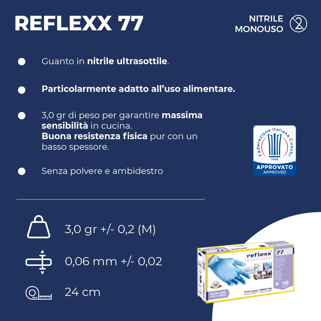 Reflexx R77100/L Zestaw 100 bezpudrowych rękawic nitrylowych gr 3,0 L Jasnoniebieskie