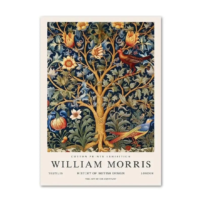 Amazon.co.jp: ウィリアム・モリスのポスターの木の鳥の花のキャンバス