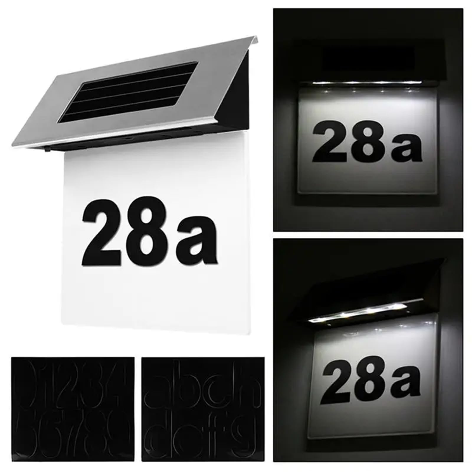Número de casa Solar LED, placa de puerta, números de puerta, placa de pared for exteriores, luz, 1 Uds.