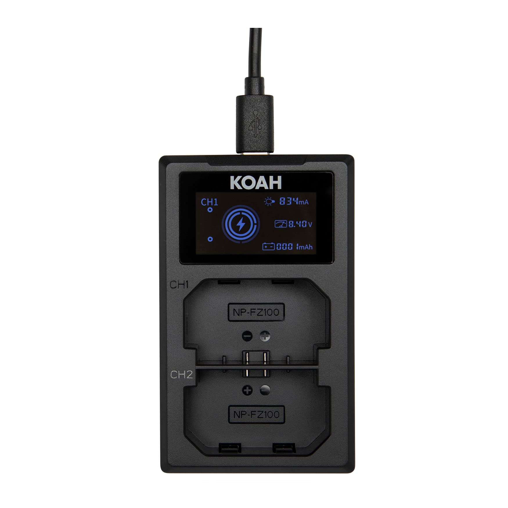 KoahDual USB-C Charger with LCD Display for Sony NP-FZ100 Battery