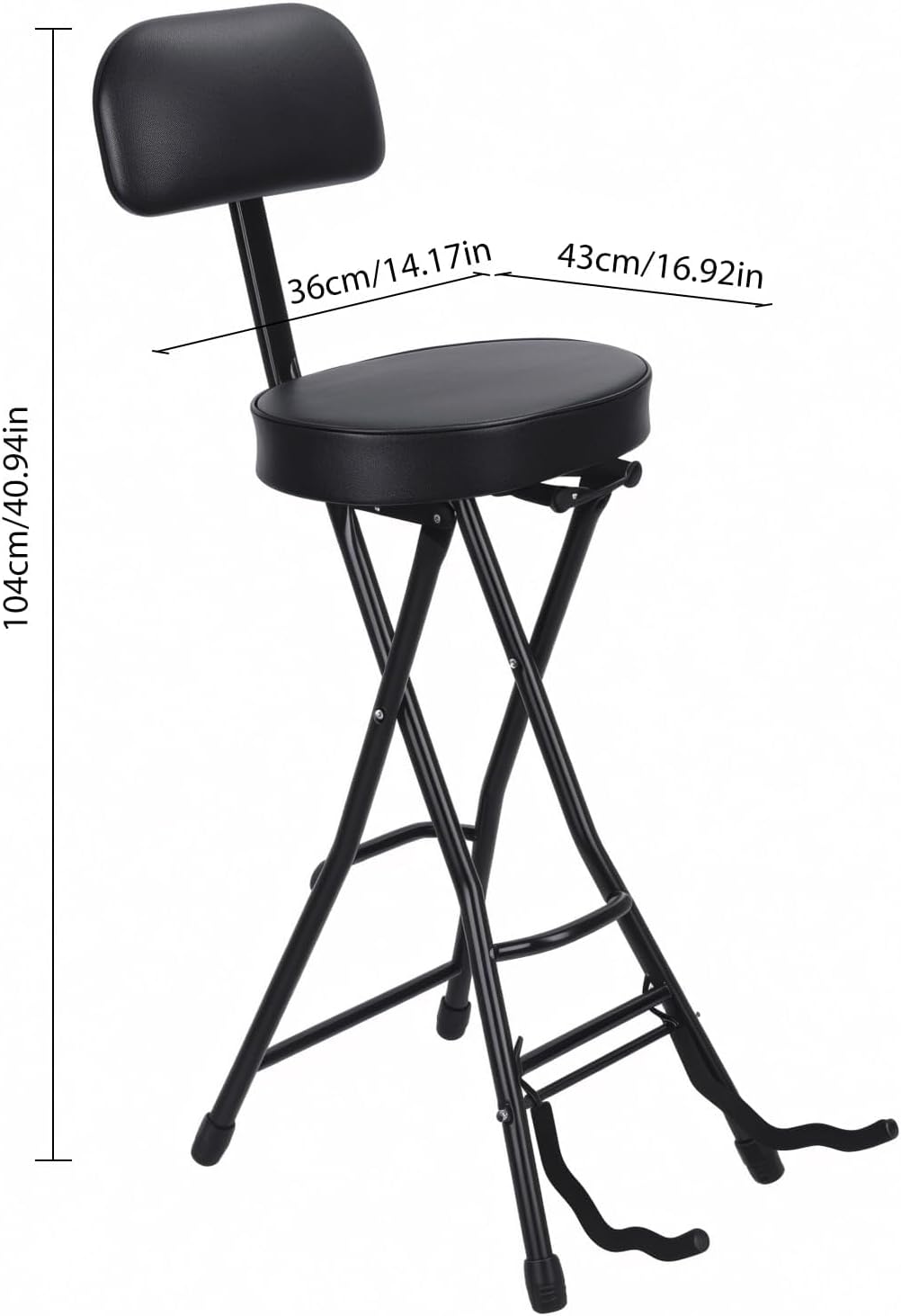 Folding Guitar Stool with Guitar Stand, Musician Chair with Backrest and Footrest, Portable Padded Seat for Acoustic Electric Bass, for Practice and Performance