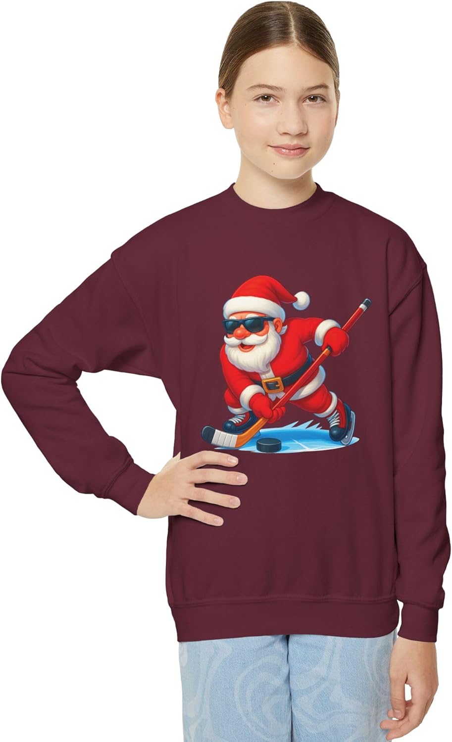 Funny Ice Hockey Santa sweater for kids Hockey Youth Sweatshirt Christmas Boys toddler hockey Apparel for hockey players fan