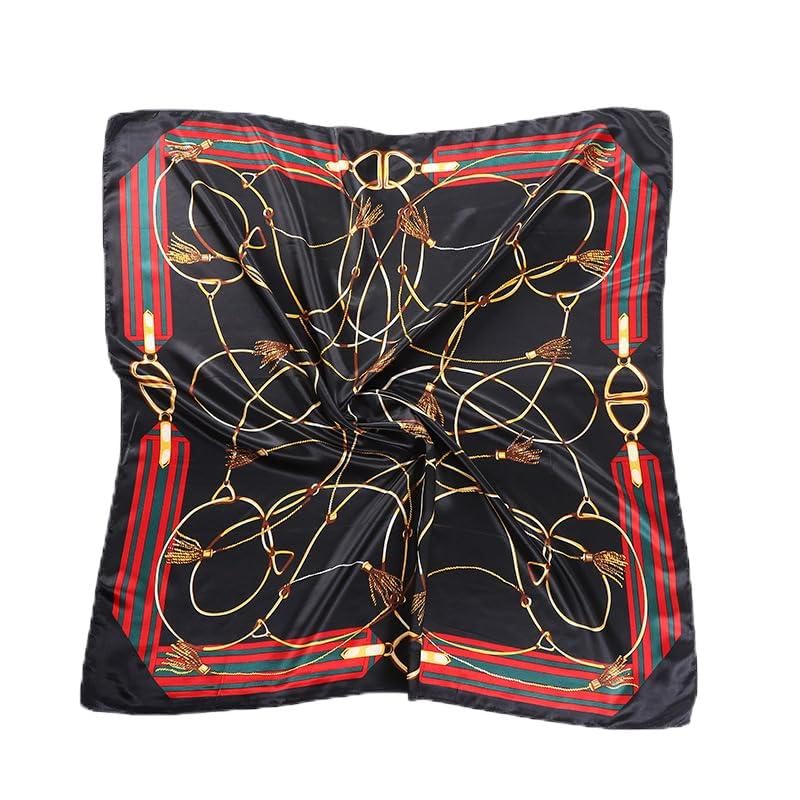Women's imitation silk scarves spring and summer long square scarves women's chain everything extra long shawl bib scarf (black)