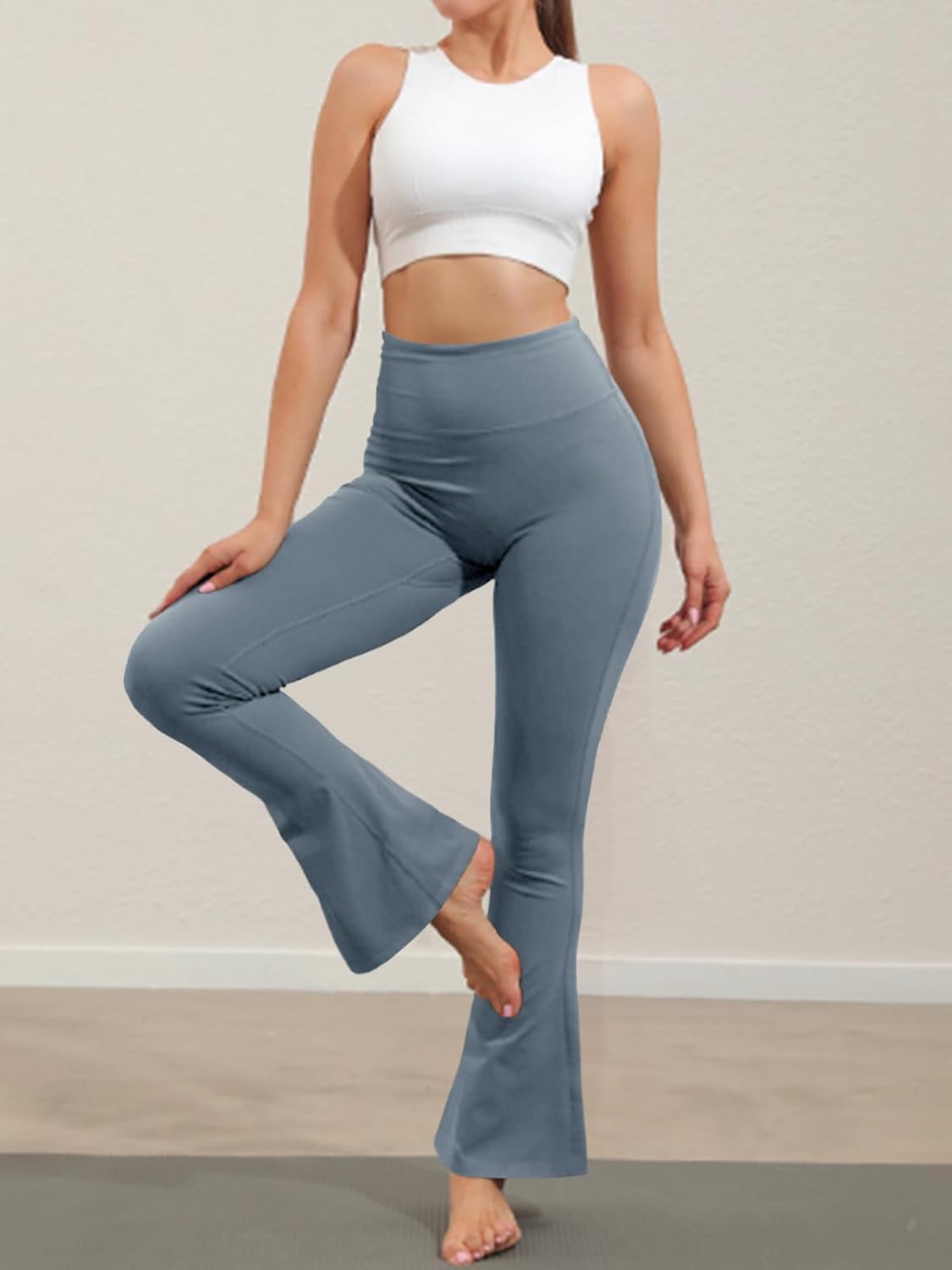 Womens High Waist Flare Yoga Leggings Scrunch Butt Lifting Bell Bottoms Bootcut Workout Pants with Pockets - Image 3