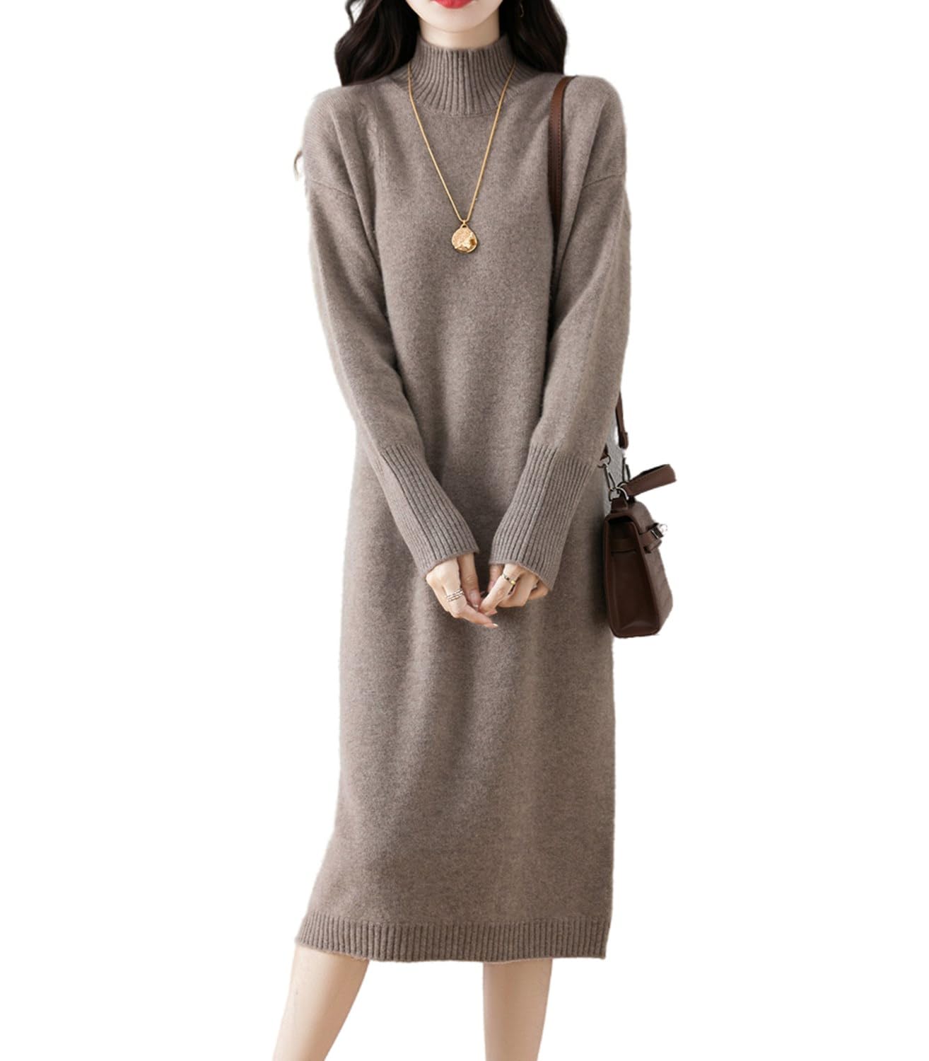 100% lana merino maglione vestito donna collo alto manica lunga spessa pullover autunno inverno maglia lungo top