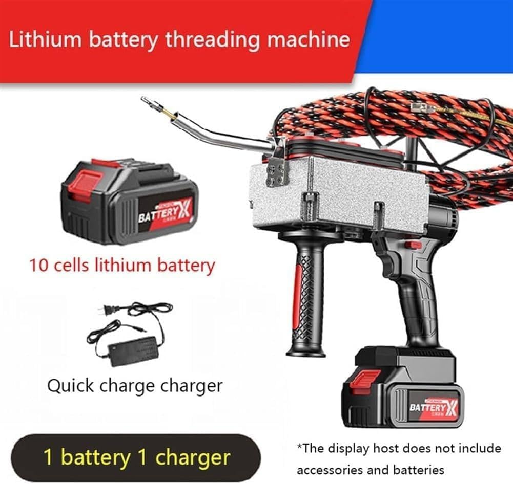 Electrical Running Fish Tape Wire Machine, Automatic Electric Wire Puller Through Walls, Portable Electrician Threading Machine, Professional Wall Wiring Machine,10 section 1 battery