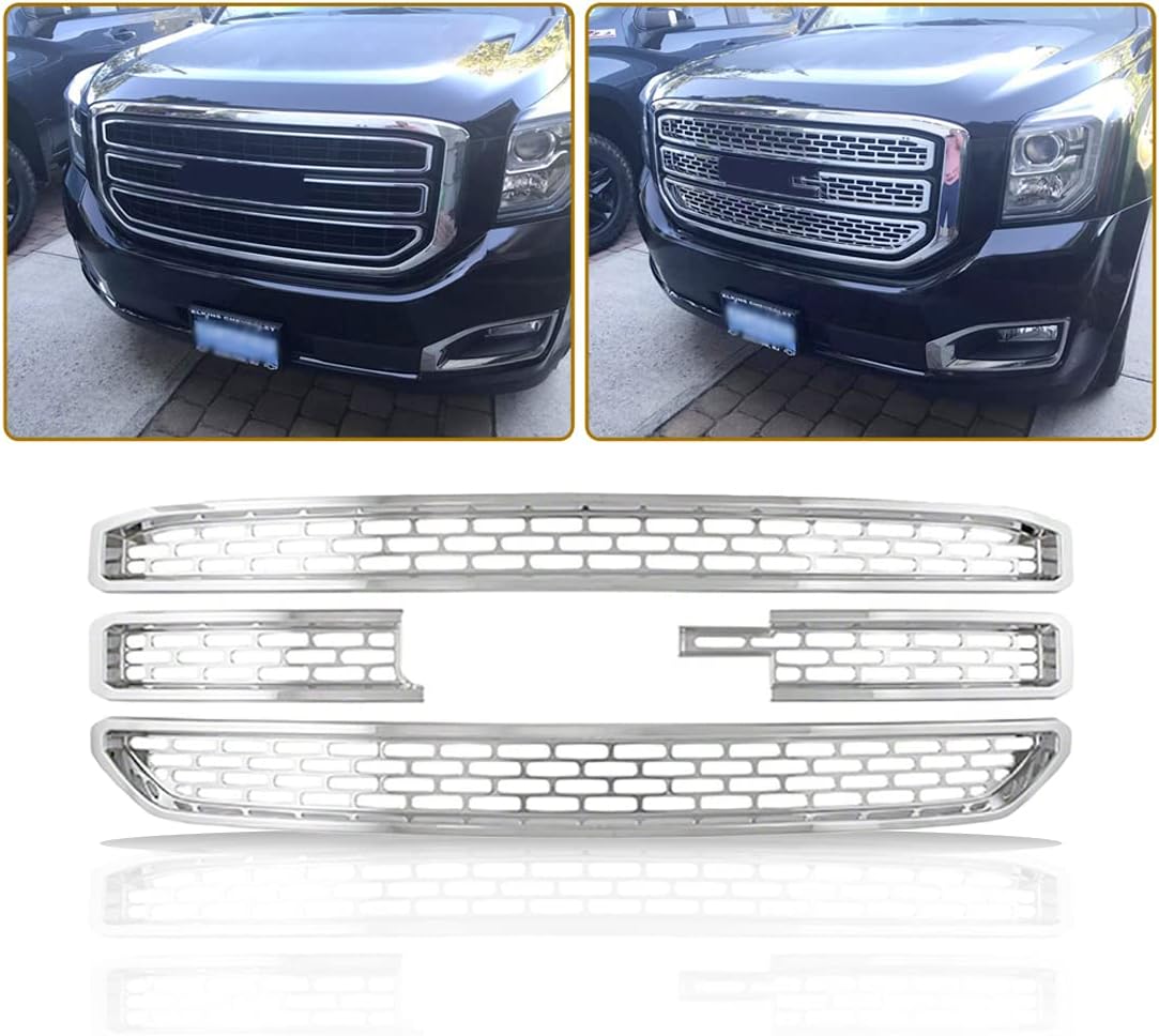 GaofeiLTF Chrome Grille Overlay Kit Fits GMC Yukon XL SLE SLT 2015-2020 Snap On Main Upper Grill Insert Cover Trim Replacement, 4 pcs