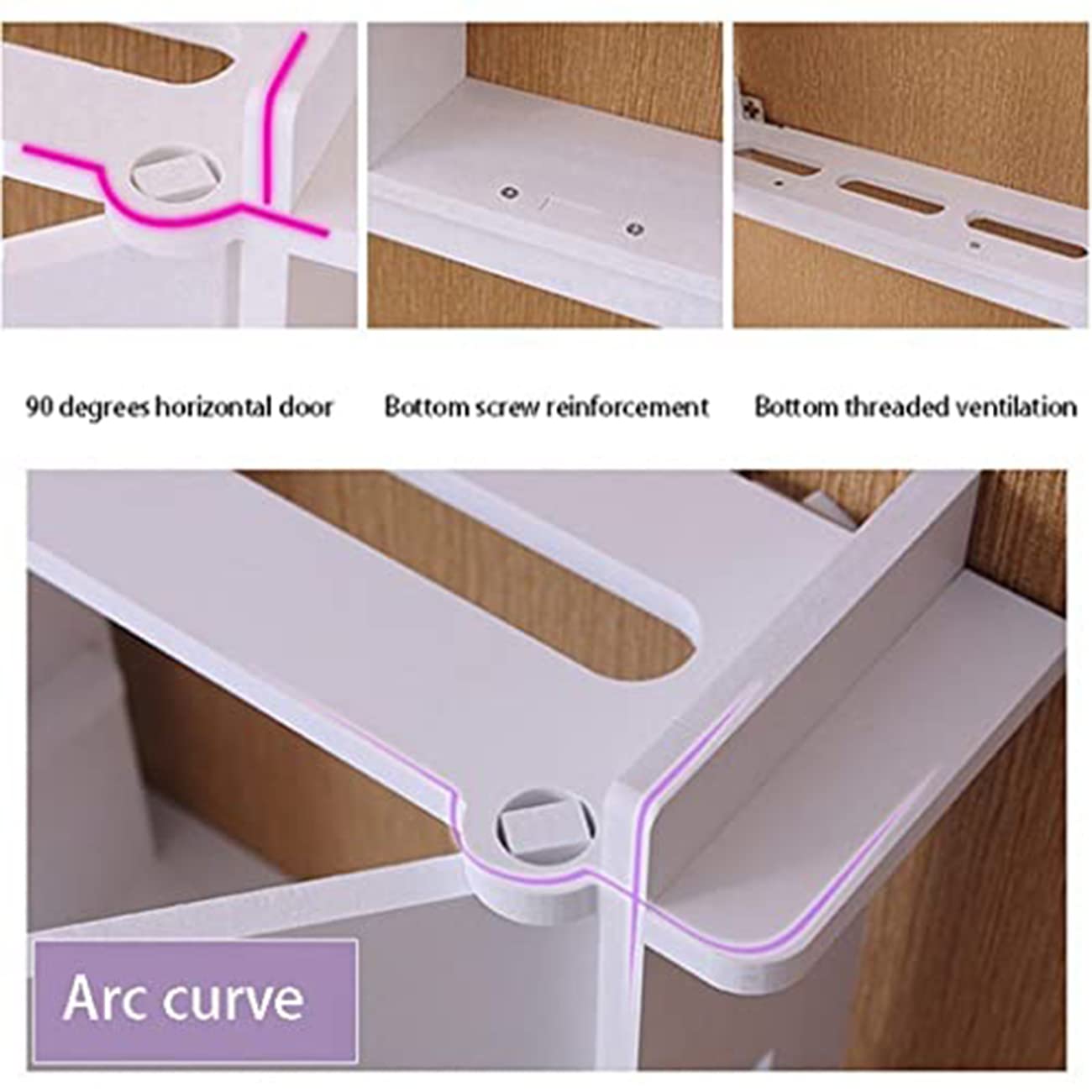 Router Regal WLAN-Aufbewahrungsbox STB-Speicher Multifunktionsregal Desktop-Speicher Kostenlose Lochwandhalterung Wandschmuck Wohnzimmer TV Wand (Color : Weiß, Size : 76 * 12 * 28cm)