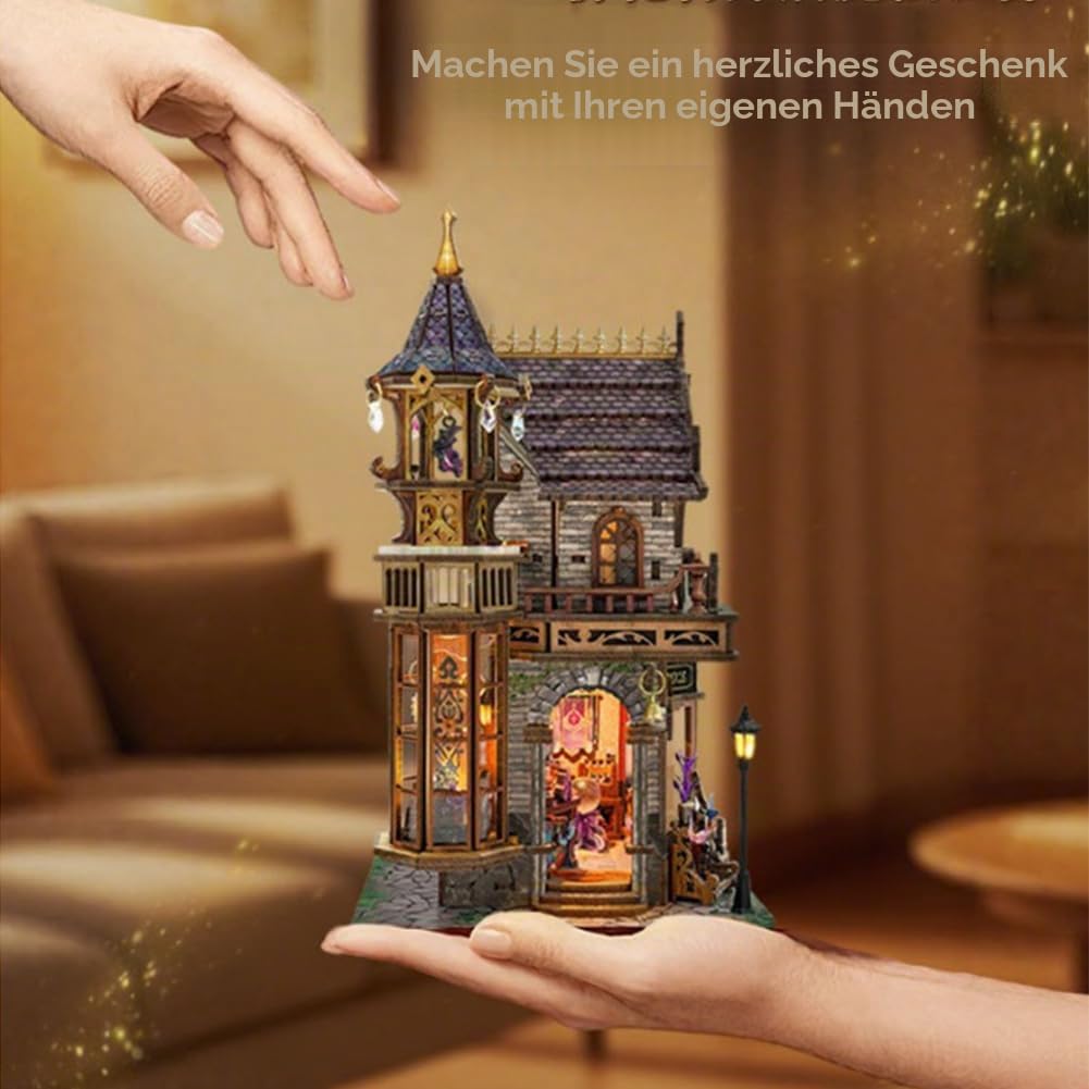 DIY Book Nook Kit mit LED-Licht, Vintage Uhr Thema Holz 3D Miniatur Puzzle, dekorative Buchecke für Erwachsene und Jugendliche