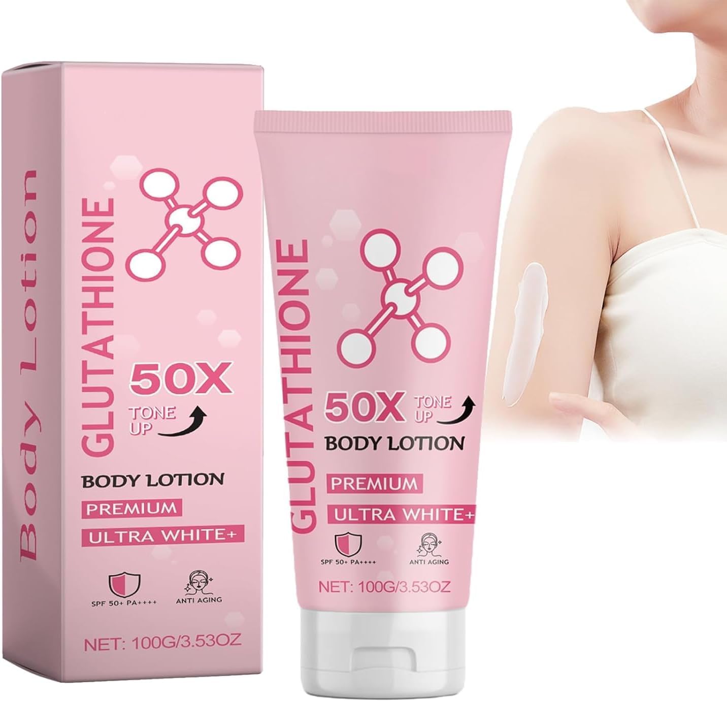 Glutathione 50x Tone Up Brightening Body Lotion, Moisturizing and Soft Skin, Firming Body Lotion for Women, Daily Moisturizing Body, SPF 50+, For Uneven Skin Tone and Dry Skin (1)