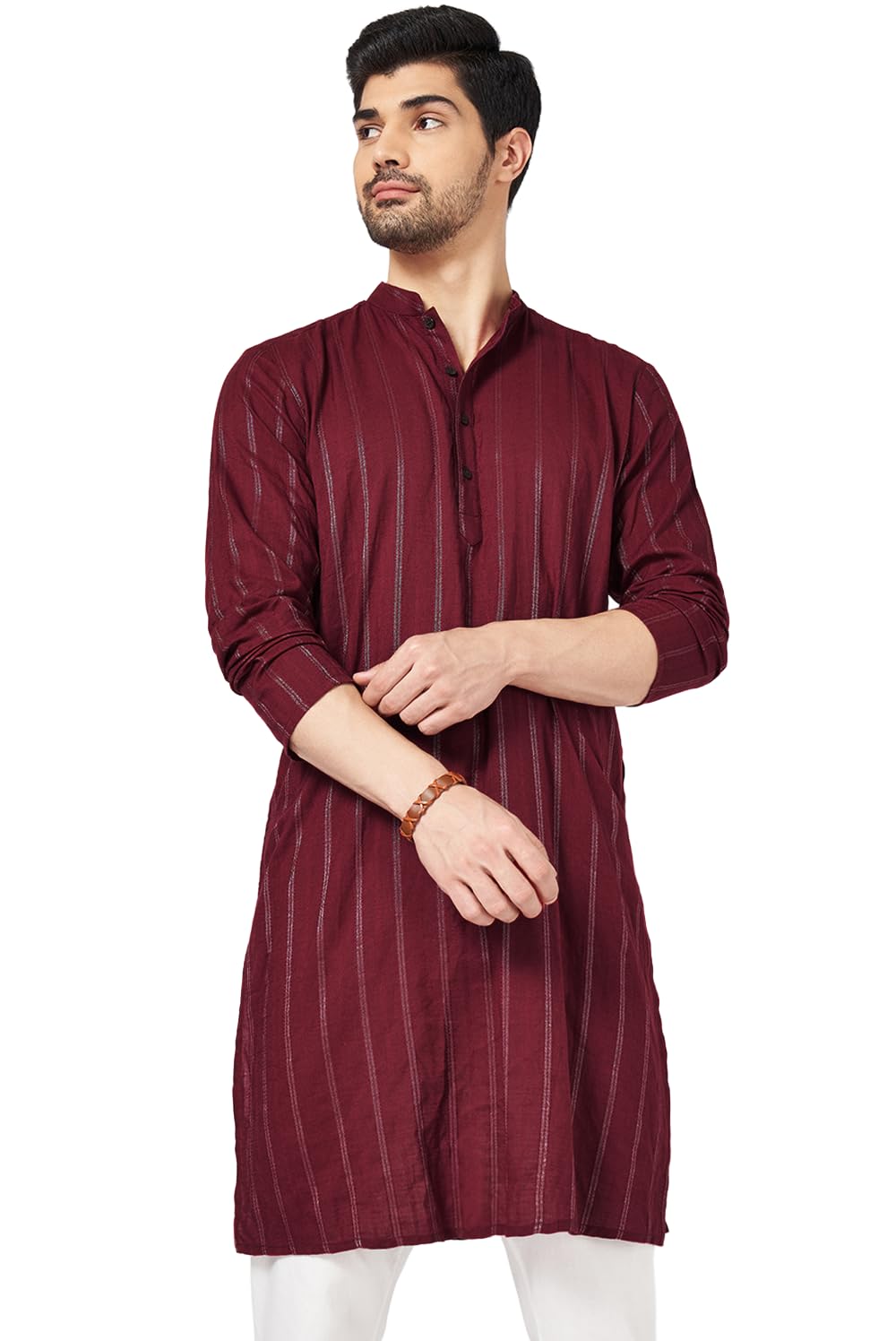 indus route by pantaloons Men's Cotton Regular Fit Striped Long Kurta-picture-19