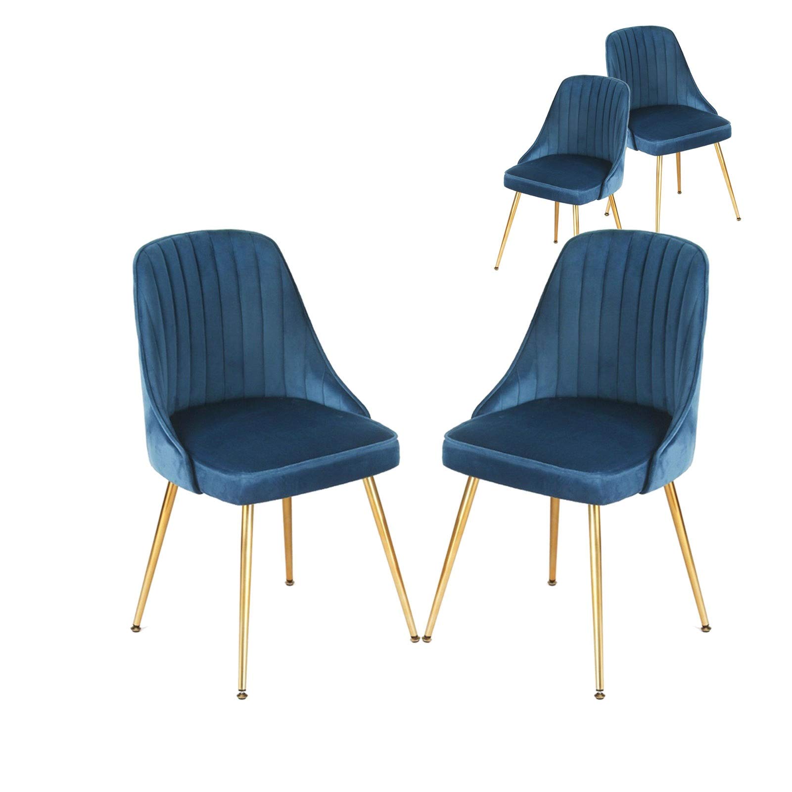 SJIALEN 1/2/4/6pcs Metal Legs Living Room Chairs,for Office Lounge Dining Kitchen Bedroom Velvet Reception Chair Household Desk Chair Kitchen Chair (Color : Blue, Size : 4pcs)