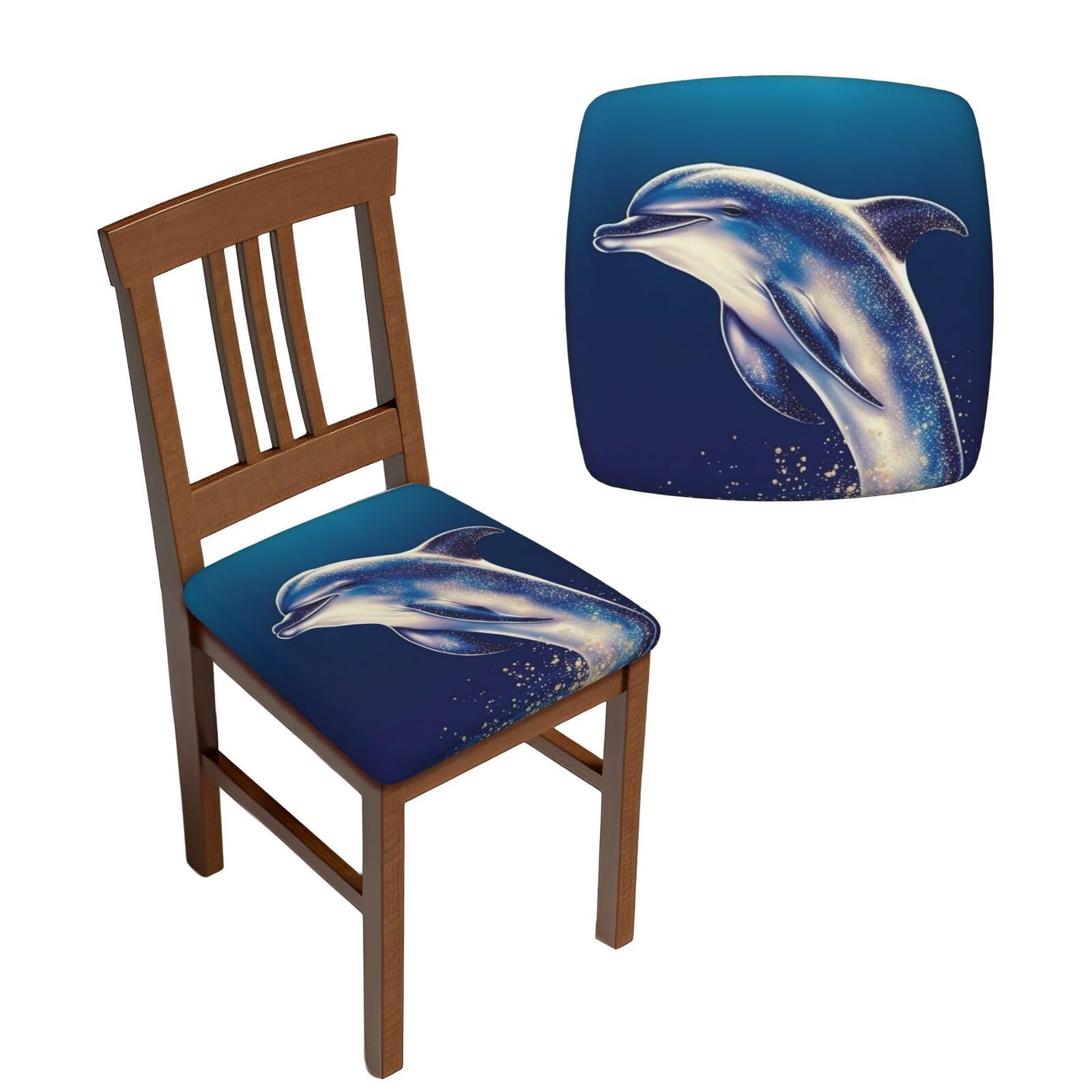 FodPand 4PCS Dining Chair Covers for Dining Room Glitter Dolphin Chair Seat Cover Stretch Parsons Chair Slipcover Removable Washable Seat Cushion Slipcovers Cover for Kitchen Office