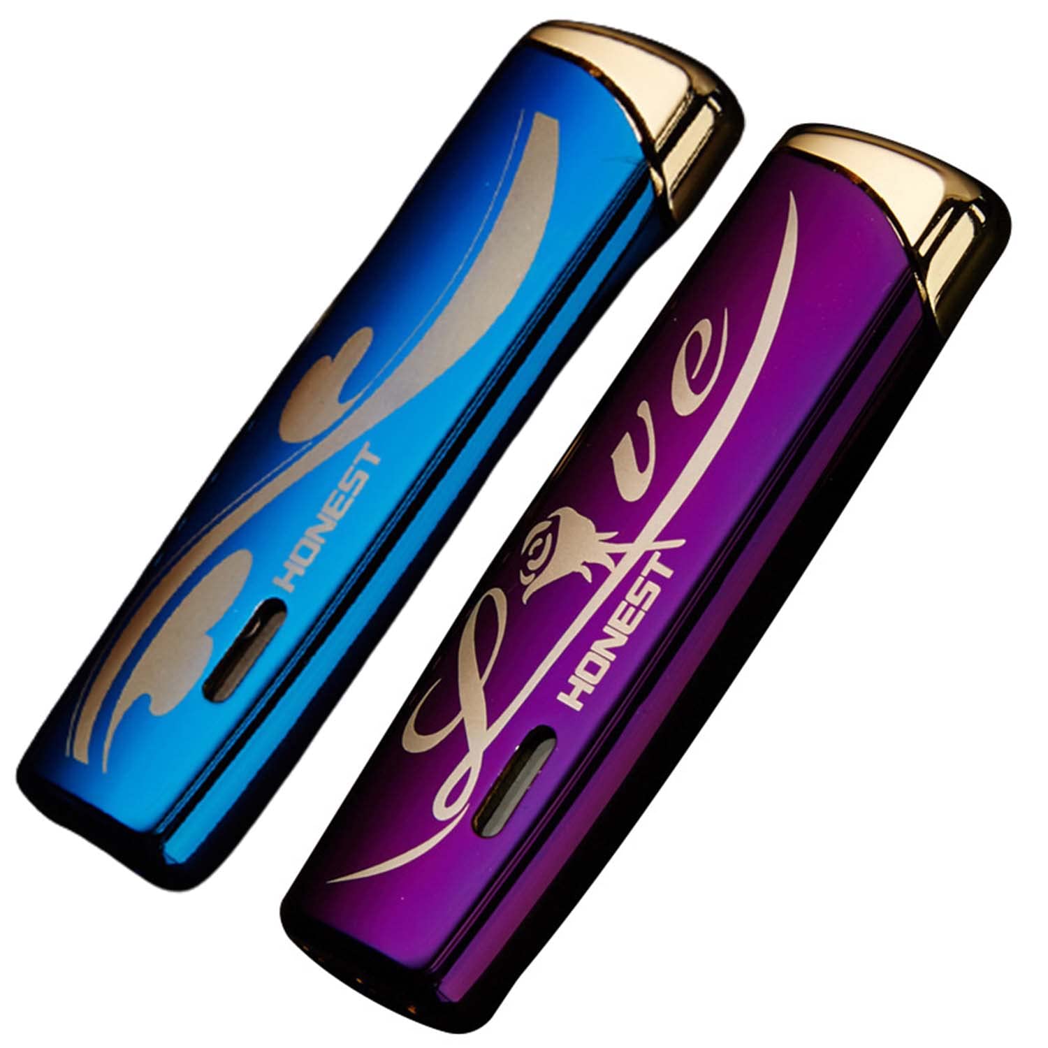 Paquet de 2 Briquet en Métal à la Mode Forte Flamme Rechargeable avec Fenêtre de Niveau de Carburant Mini Cadeaux pour Hommes (Butane Non Inclus)