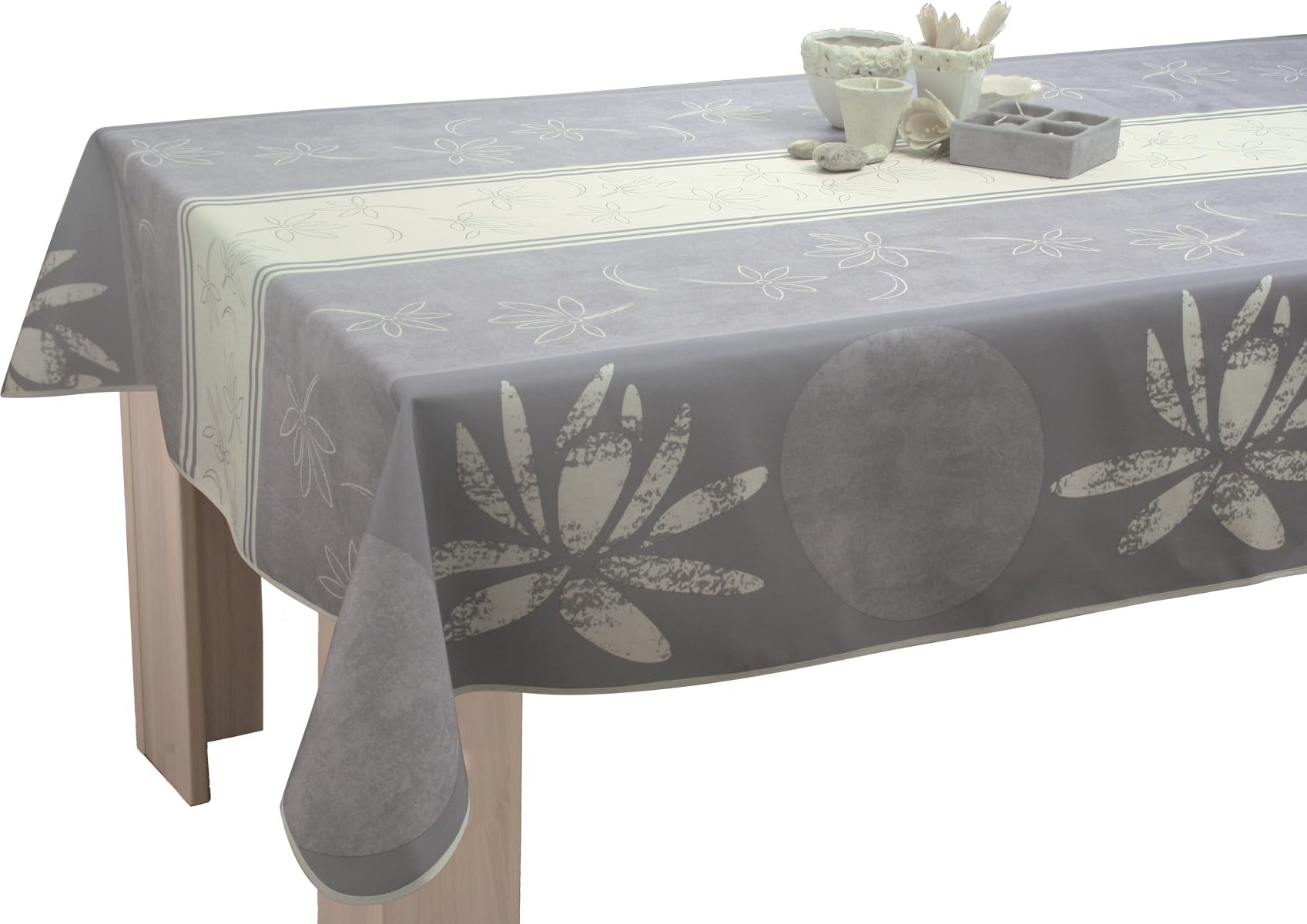Le linge de Jules - Anti-Stain Tablecloth Lotus blanc - size : Rectangular 59x94 inches