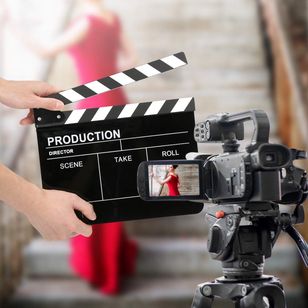 Clapperboard, Movie Clapboard Akrylowy Wbudowany Magnes Clapperboard Dźwięk Czysty I Wyraźny Nadaje Się Do Edycji Produkcji Wideo Film Film Fotografia Aparatem(Biały pasek)