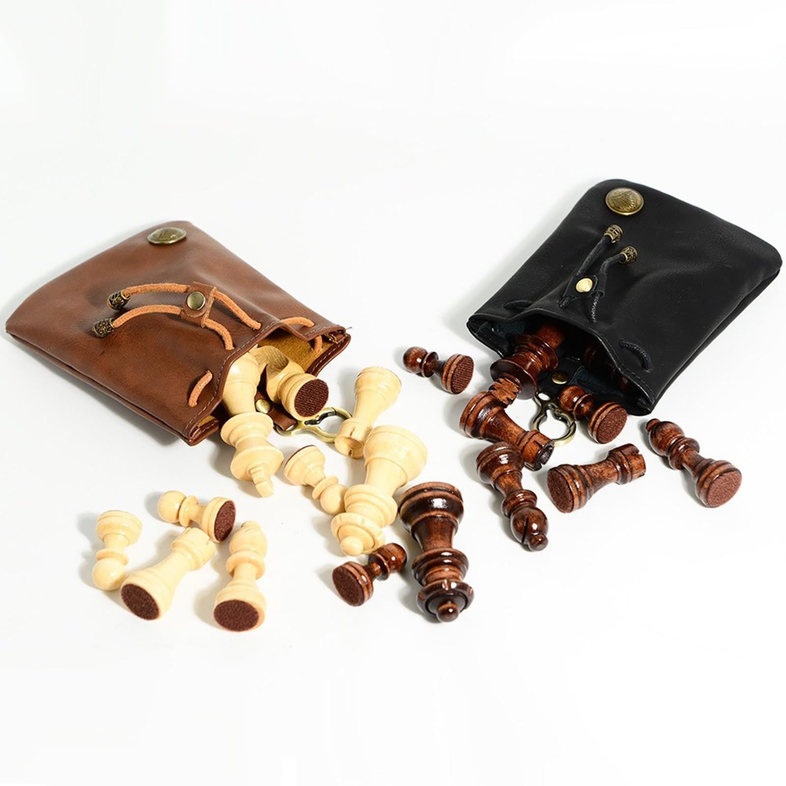 32 Stück Schachfiguren aus Holz mit Aufbewahrungstasche, Internationale Schachfiguren, Turnierfiguren, handgeschnitzte aus Holz, tragbare handgeschnitzte Figur