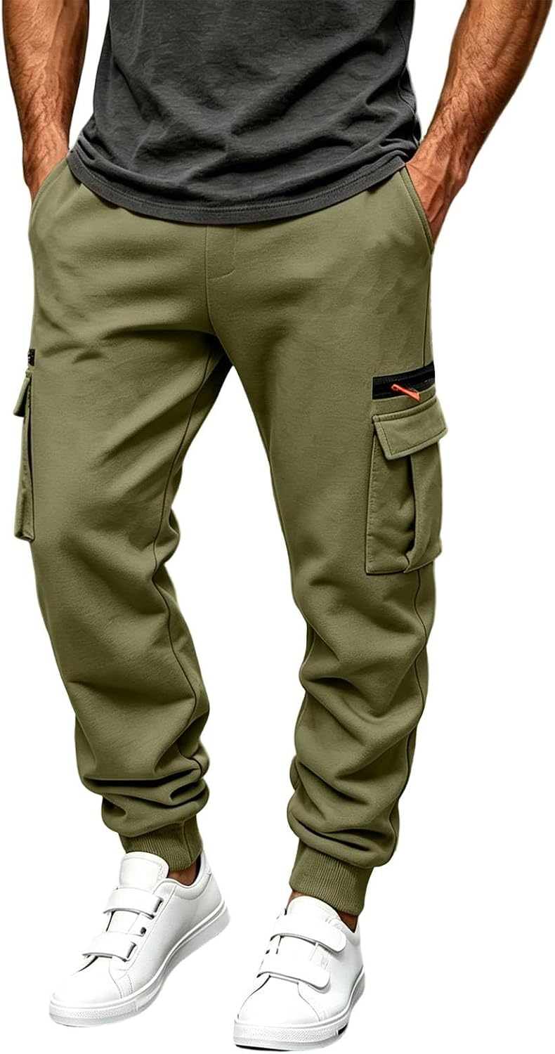 Men's Heavyweight Fleece Tapered Joggers Winter Workout with Pockets | Men's Fleece Sweatpants Heavyweight Elastic Waist Tapered Joggers Workout Running Fishing Fall Winter Pants with Pockets
