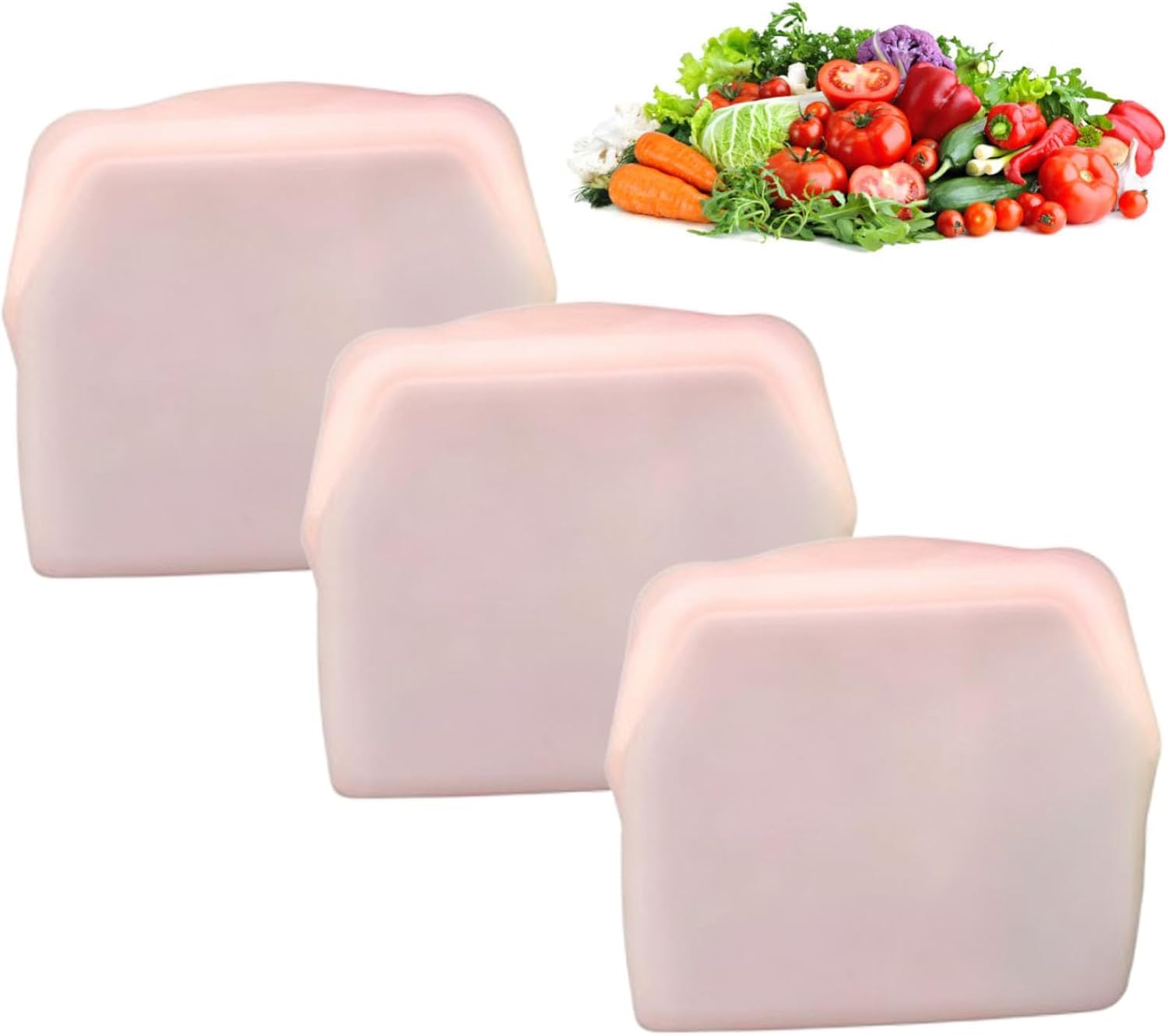 Everbag Silicone Storage, 3 Pack Reusable Silicone Food Storage Bags, BPA-free 𝐒ilicone 𝐒torage 𝐁ag, Leak-Proof Upright Freezer 𝐁ags, Freezer Microwave Oven Dishwasher Safe (Pink)
