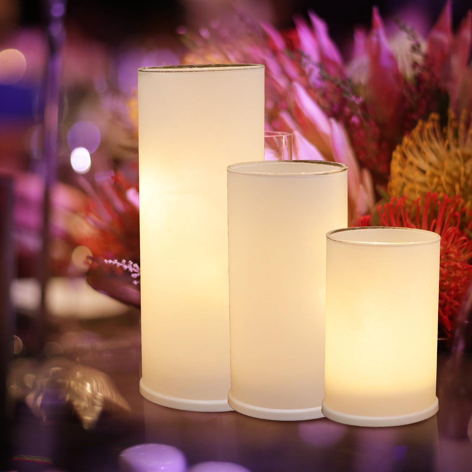 LABRIMP 3 Piezas Velas a Pilas LED Decorativas de Vidrio Blanco sin Goteo para Centro de Mesa en Cenas y Decoración Interior de Hogar