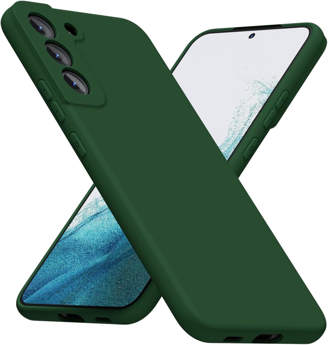 for Samsung Galaxy S22 Phone Case Silicone, Minimalist Ultra Thin Slim Soft Rubber Gel Solid Color Matte TPU Cute Case for Women Men, Girly Plain Aesthetic Design & Camera Cover, Dark Green