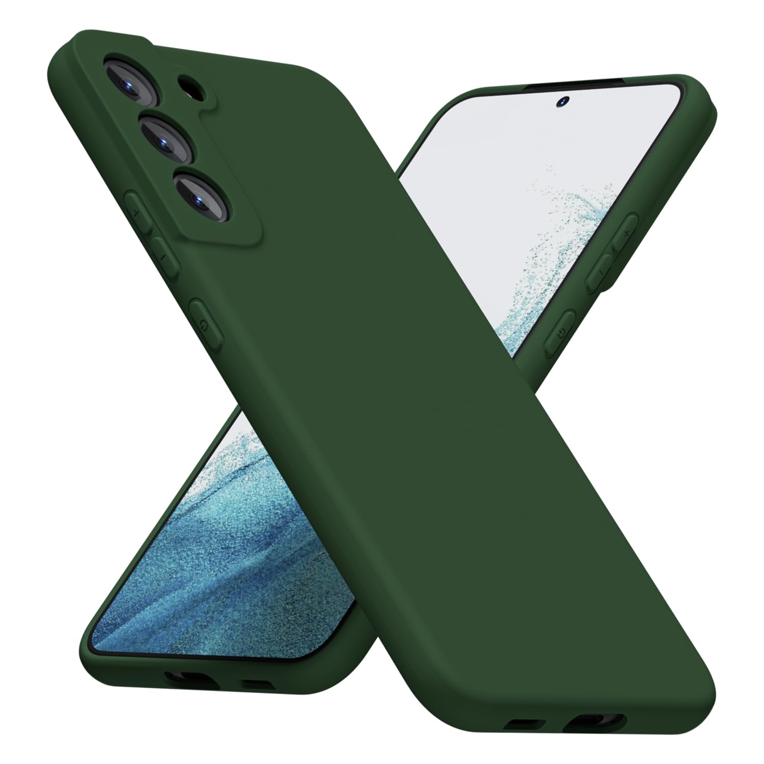 for Samsung Galaxy S22 Phone Case Silicone, Minimalist Ultra Thin Slim Soft Rubber Gel Solid Color Matte TPU Cute Case for Women Men, Girly Plain Aesthetic Design & Camera Cover, Dark Green